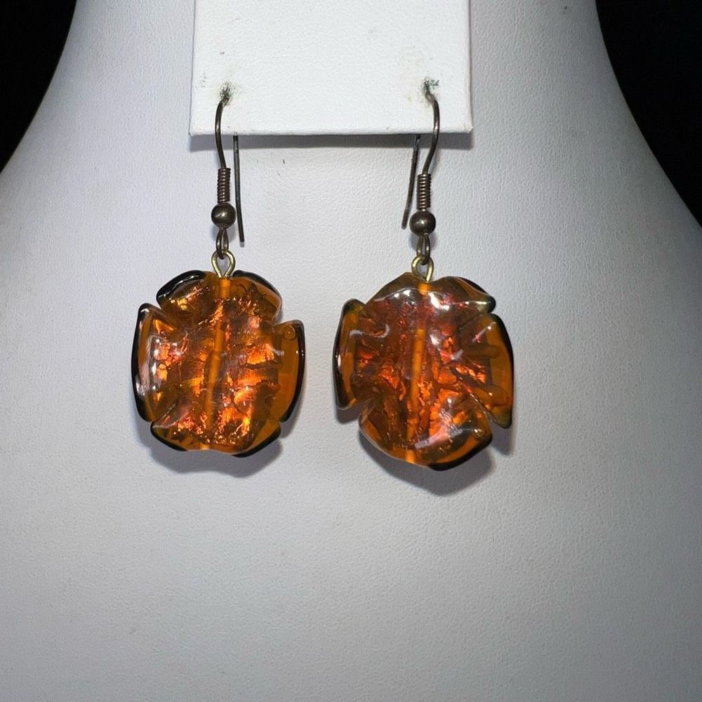 Amber Tone Chunky Sculpted Drop Dangle Earrings Brown Orange Vintage Style